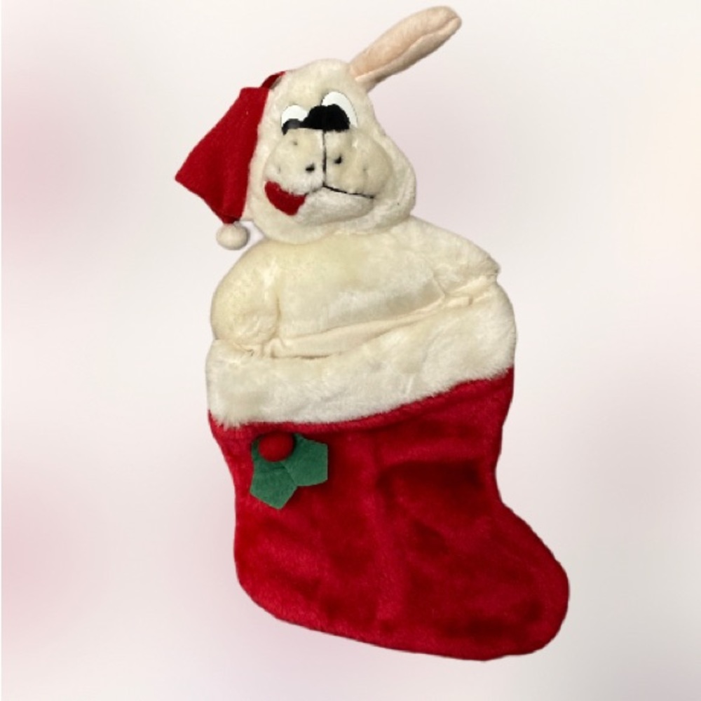 Christmas beggin strips VTG puppy dog 14” purina stocking